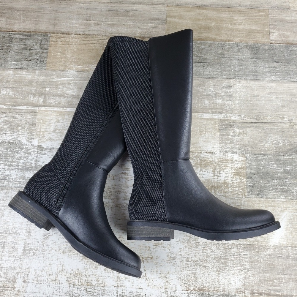 Eurosoft Britney Womens Tall Boots Sz 7 M Black Leather Side Zip Round Toe Block